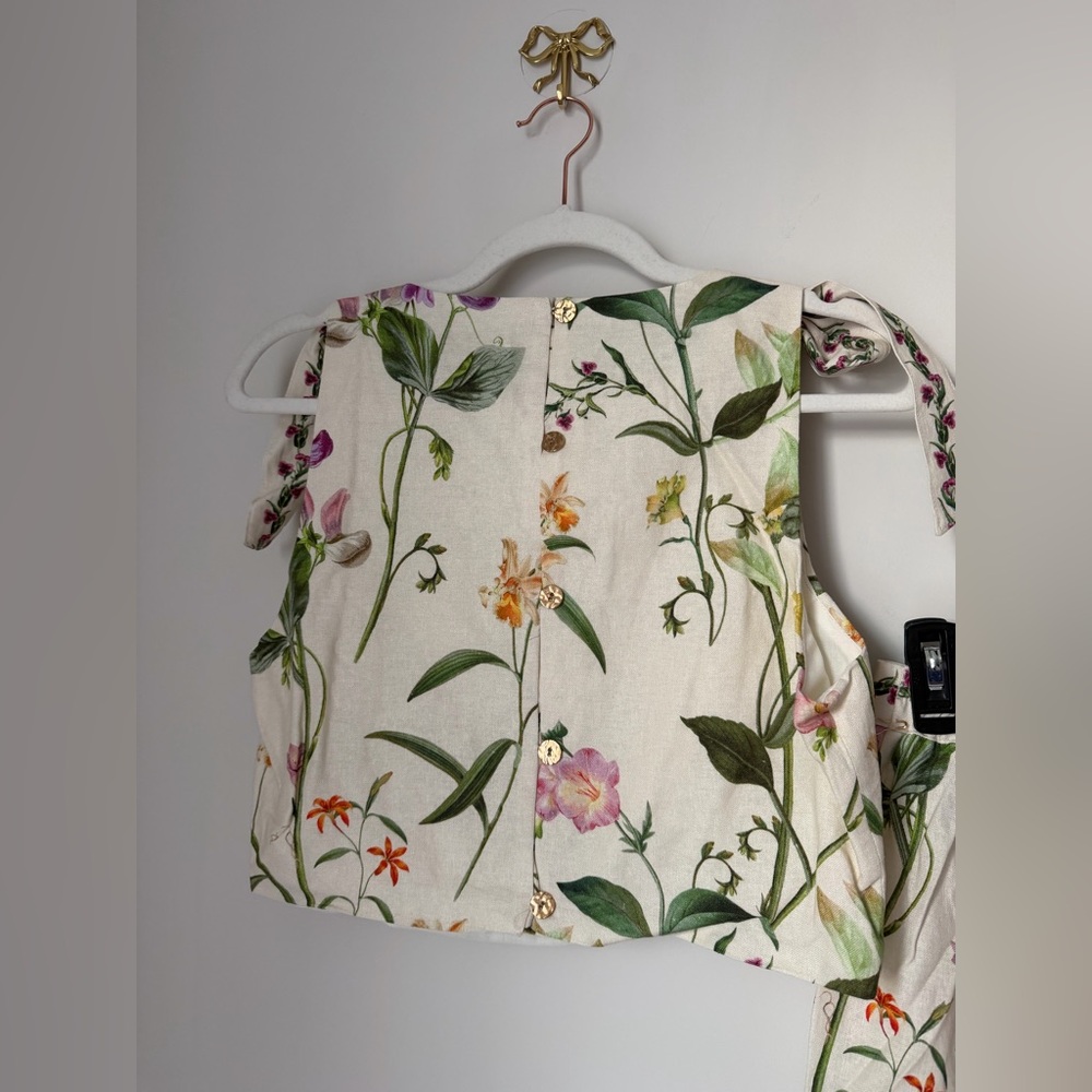 Viral Camila Coelho Cream linen blend Floral Top & maxi Skirt two piece Set - Picture 6 of 6